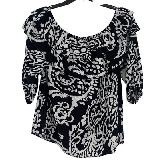 Sam Jess Women's Size Small Black Floral Off The Shoulder Tiered Ruffle Blouse - Picture 2 of 10